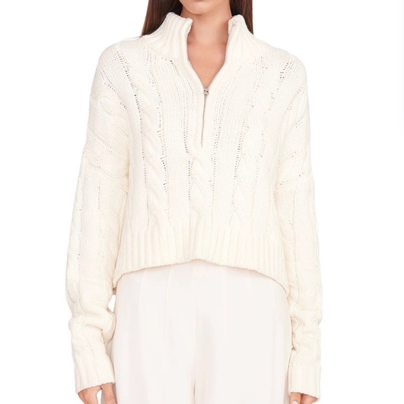 STAUD Cropped Hampton Sweater Knit Top - Ivory Zip Up Causal - Picture 2 of 8